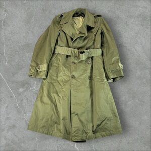 Vintage WW2‎ Trench Coat Mens Small Green OD 40s Raincoat M1947 Officer Rare